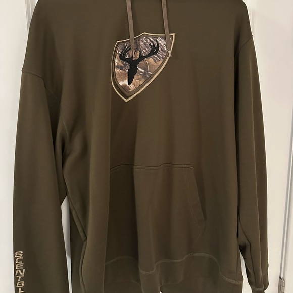 Dark Olive Green Sweatshirt with Large Shield Patch and Long Sleeves - Picture 1 of 2